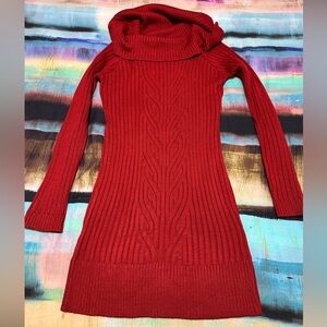 Red Cowl Neck Off the Shoulder Sweater Dress